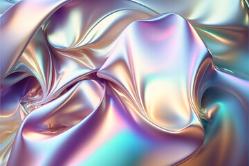 Pastel colored holographic Crumpled iridescent foil real texture background. Generative ai