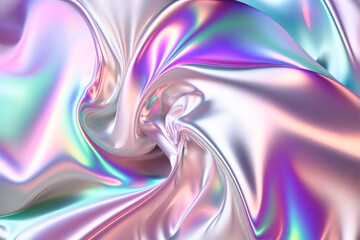 Pastel colored holographic Crumpled iridescent foil real texture background. Generative ai