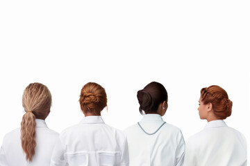 Fototapeta premium Close-up portrait of a group of women with various hairstyles, haircut, and red hair color - copy space, isolated, white background, not based on a real person, Generative AI