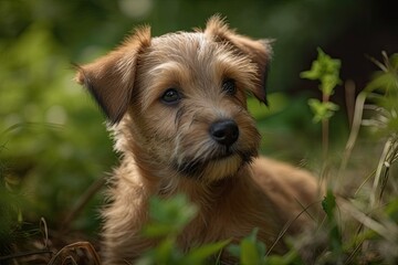 adorable puppy resting in the grass. Generative AI