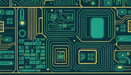 green background with an electronic circuit board