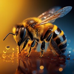Macro photography image of bee and honey.