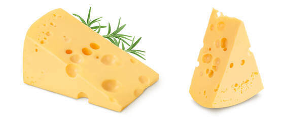 piece of cheese isolated on white background with  full depth of field
