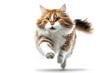 Obraz premium Cat running on camera isolated on white background.. Generative AI