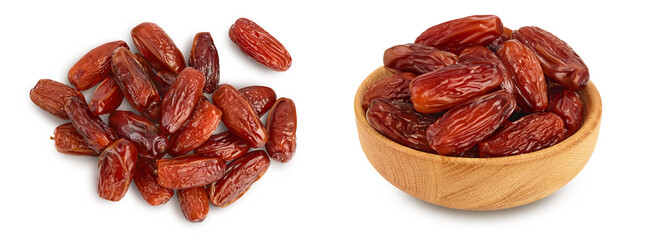 Dates isolated on white background . Top view. Flat lay