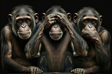Three monkeys on dark. Generative AI