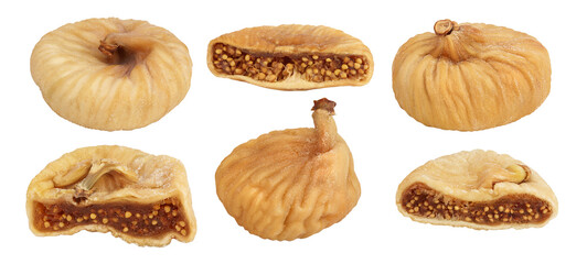 dried fig isolated on white background with  full depth of field. Top view. Flat lay. Set or collection