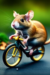 Maus auf einem bunten Fahrrad