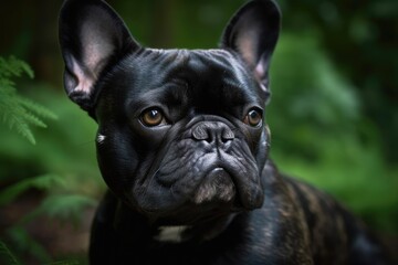 French bulldog in close up against a natural green background. Generative AI
