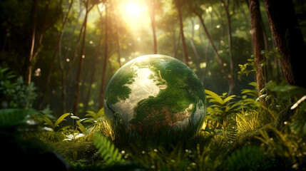 Obraz na płótnie Canvas ;world environment and earth day concept green globe in eco friendly environment generative AI
