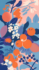 Obraz na płótnie Canvas abstract background, composition of flowers, fruits and plants, Matisse-inspired illustration