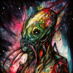 colorful alien monster drawing - by generative ai