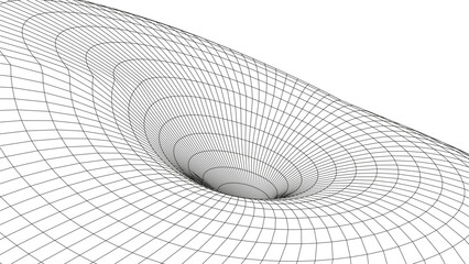 Futuristic damaged warmhole texture or portal. 3D hole grid donut background. For website and banner design. Big data visualization. Vector illustration.