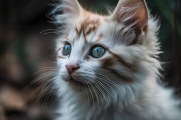 Cat kitten displays curiosity in onlooker. Generative AI