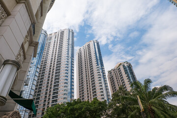 Beautiful Hotel tower with sky  in city..