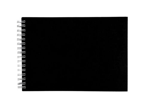 Black paper notepad, notebook, drawing sketchbook isolated on white background. Note pad, sketchpad