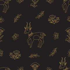 fairy seamless pattern with flowers in folk style