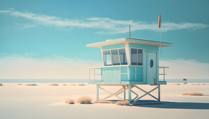 Fototapeta premium Lifeguard booth on the beach. Generative AI illustration