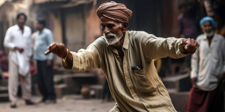 Senior Get Moving, Dancing Old Man On The Street (created With Generative AI)