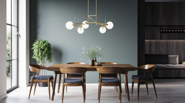 Modern Interior Design Background. Contemporary Dining room. Generative AI.