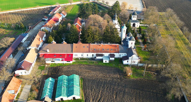 Bodrog Monastery, Arad county, Romania. Drone photography.