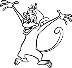 Cartoon funny monkey. Vector illustration of happy monkey chimpanzee outlines for coloring pages book