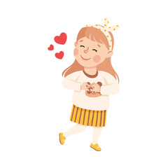 Cute little girl making love hand gesture. Adorable girl dressed casual clothes joining hands in heart shape cartoon vector illustration