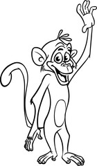 Cartoon funny monkey. Vector illustration of happy monkey chimpanzee outlines for coloring pages book