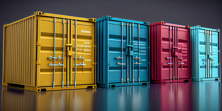 Maritime container of various colors for transporting goods, industry concept, Generative AI