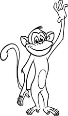 Cartoon funny monkey. Vector illustration of happy monkey chimpanzee outlines for coloring pages book
