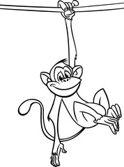 Cartoon funny monkey. Vector illustration of happy monkey chimpanzee outlines for coloring pages book