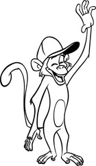 Cartoon funny monkey. Vector illustration of happy monkey chimpanzee outlines for coloring pages book