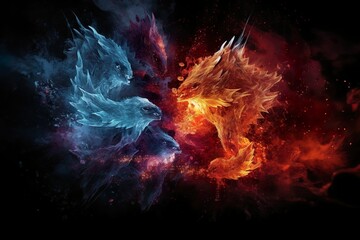 Ice colliding with flames desktop wallpaper - high contrast