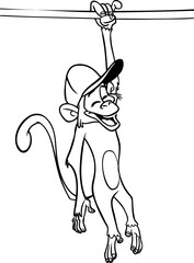 Cartoon funny monkey. Vector illustration of happy monkey chimpanzee outlines for coloring pages book