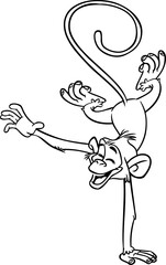 Cartoon funny monkey. Vector illustration of happy monkey chimpanzee outlines for coloring pages book