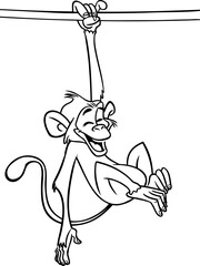 Cartoon funny monkey. Vector illustration of happy monkey chimpanzee outlines for coloring pages book