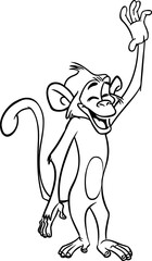 Cartoon funny monkey. Vector illustration of happy monkey chimpanzee outlines for coloring pages book