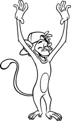 Cartoon funny monkey. Vector illustration of happy monkey chimpanzee outlines for coloring pages book