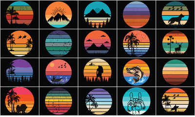 Different retro rainbow color bundles for t shirt design