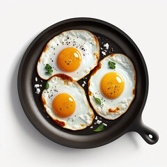 Fried eggs in a frying pan isolate on a white background. Generative AI,