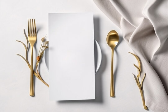 Vertical menu card mockup with festive wedding or birthday table