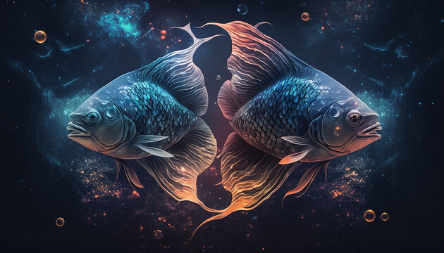 fish zodiac sign on space background. Generative AI,