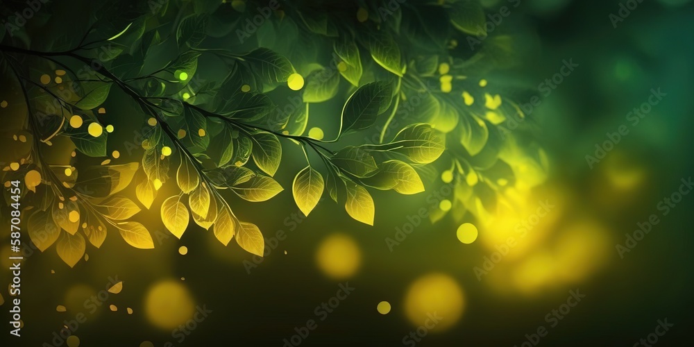 Poster light green bokeh with a fuzzy yellow th generative ai