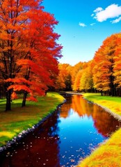 Colorful autumn forest, autumn leaves on tree, Autumn Colors, Generative AI Art Illustration 09