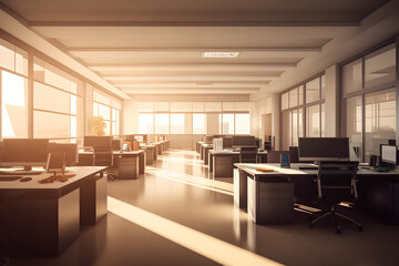 Fototapeta premium Open Office, Co Working Space or Callcenter, made with generative AI and reworked