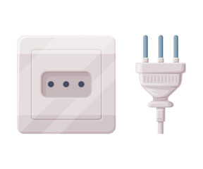 Power Plug and Socket for Connecting Electric Equipment Vector Illustration