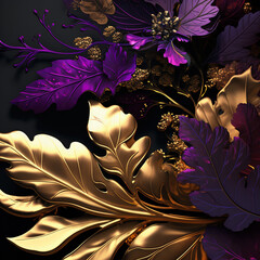 Purple and golden abstract flower Illustration.