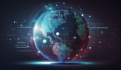 Global business network, software technology investment, data analysis and processing, digital marketing concept. Business technology background, Generative Ai.