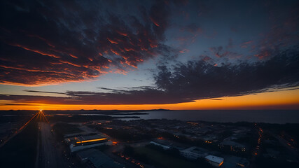 Beautiful sunset view by drone. (Generative AI)