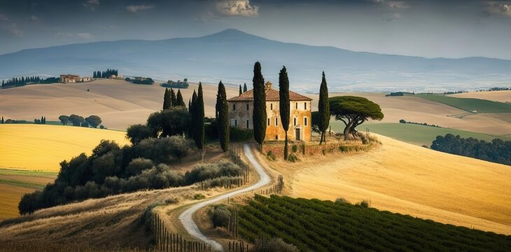 Italicized val d'orcia countryside close to Pienza Generative AI
